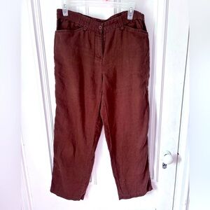 Women’s Jones New York 100% Linen Elastic Button Waist Chocolate Brown Size 6